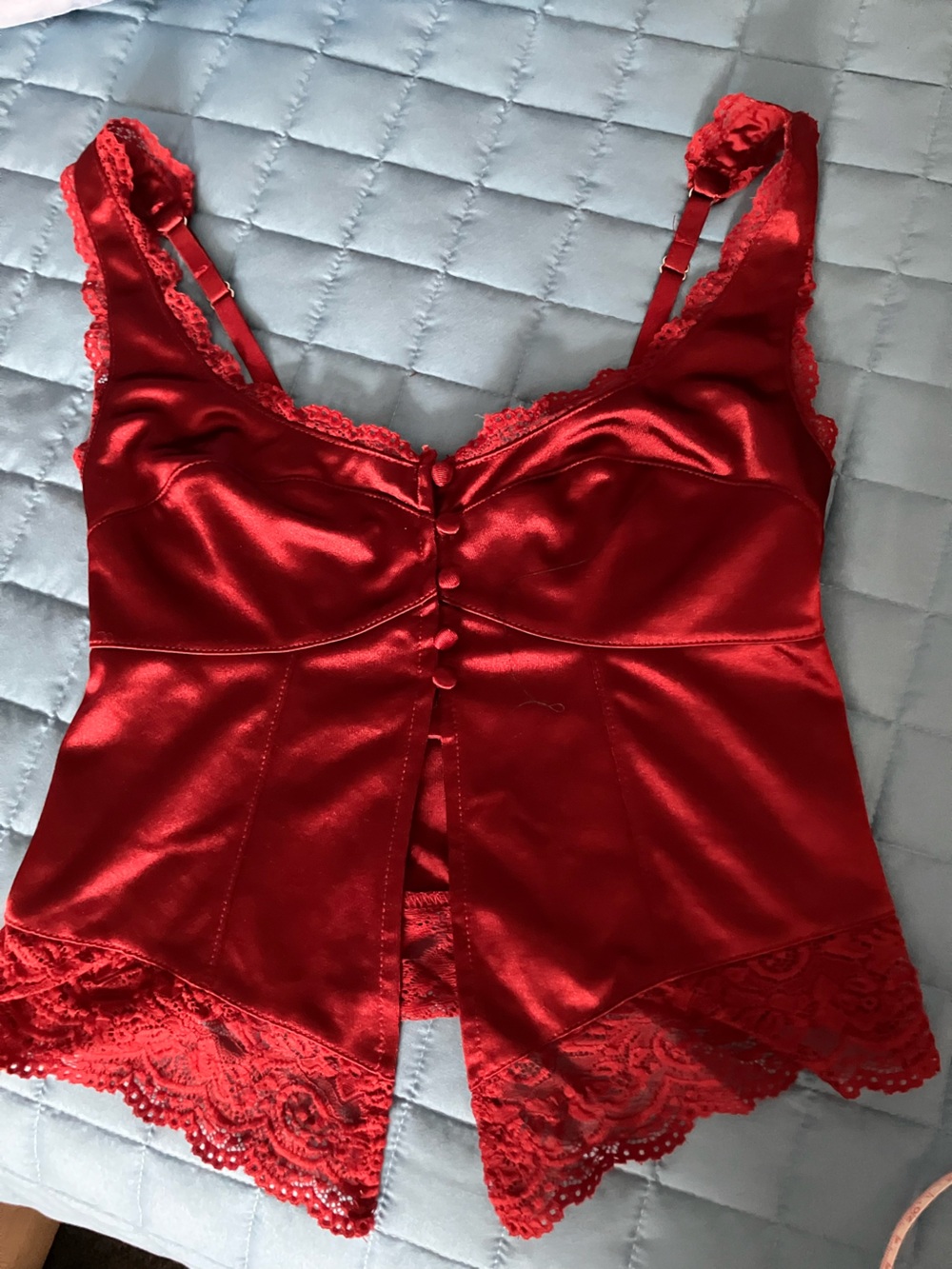 Red Satin Lace-Trim Chemise Top - Women Intimates